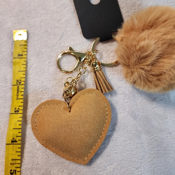 3/$25 Gold Heart Keychain with Pom Pom - Picture 2 of 2